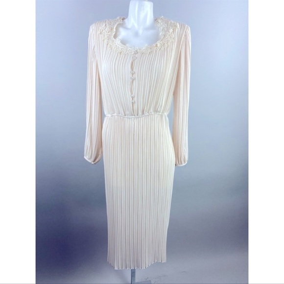 Vtg silky Victorian dress 50s 60s edwardian Cottagecore Lace longsleeve vintage - Picture 3 of 16